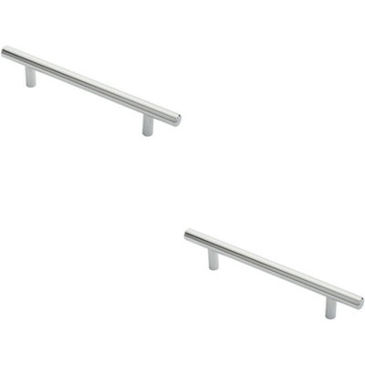 B&Q -  2X Round T Bar Cabinet Pull Handle 188 X 12mm 128mm Fixing Centres Chrome