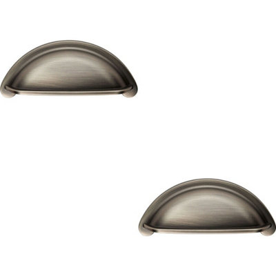 B&Q -  2X Cabinet Cup Pull Handle 94 X 41.5mm 76mm Fixing Centres Gun Metal