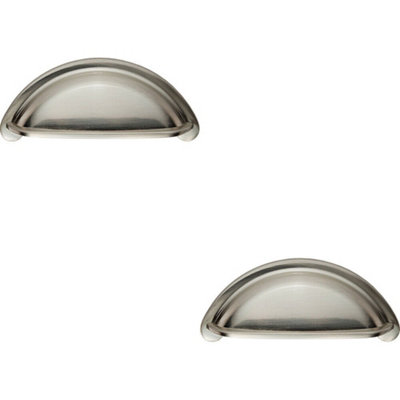 Loops 2X Cabinet Cup Pull Handle 94 X 41.5mm 76mm Fixing Centres Satin Nickel from B&Q