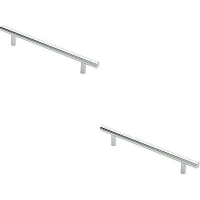 B&Q -  2X Round T Bar Cabinet Pull Handle 220 X 12mm 160mm Fixing Centres Chrome
