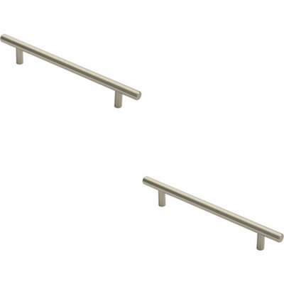 B&Q -  2X Round T Bar Cabinet Pull Handle 220 X 12mm 160mm Fixing Centres Satin Nickel