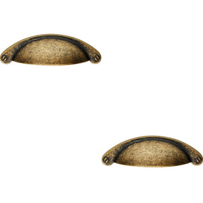 B&Q -  2X Traditional Cup Pull Handle 104 X 26mm 64mm Fixing Centres Antique Brass