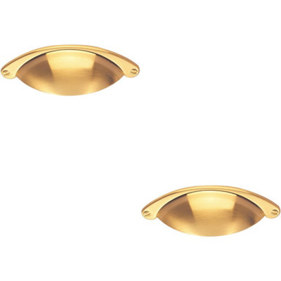 B&Q -  2X Traditional Cup Pull Handle 104 X 26mm 64mm Fixing Centres Satin Brass