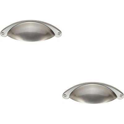 Loops 2X Traditional Cup Pull Handle 104 X 26Mm 64Mm Fixing Centres Satin Nickel
