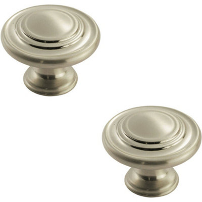Loops 2X Round Ringed Pattern Door Knob 32Mm Diameter Satin Nickel Cabinet Handle