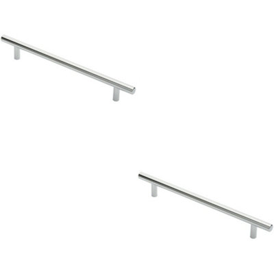 B&Q -  2X Round T Bar Cabinet Pull Handle 252 X 12mm 192mm Fixing Centres Chrome