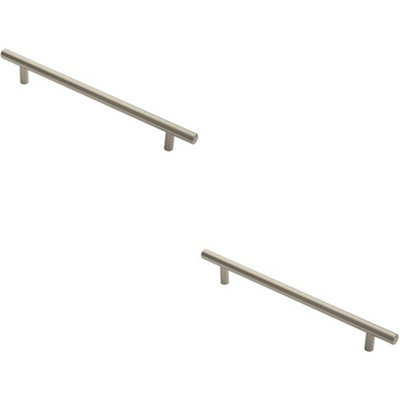 B&Q -  2X Round T Bar Cabinet Pull Handle 252 X 12mm 192mm Fixing Centres Satin Nickel