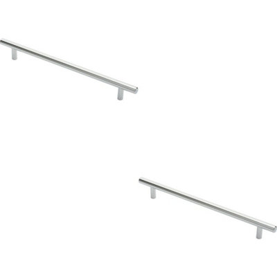 B&Q -  2X Round T Bar Cabinet Pull Handle 284 X 12mm 224mm Fixing Centres Chrome