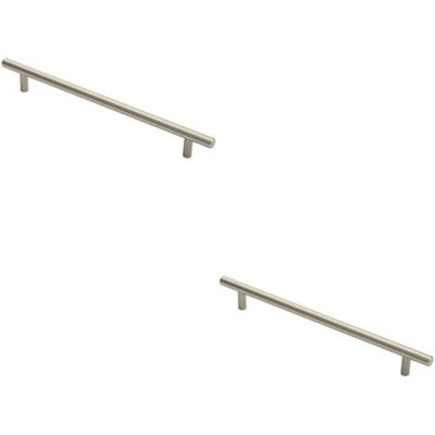 B&Q -  2X Round T Bar Cabinet Pull Handle 284 X 12mm 224mm Fixing Centres Satin Nickel