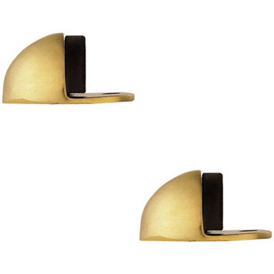 2X Floor Mounted Oval Doorstop 44 X 22mm Polished Brass Half Moon Stopper from B&Q