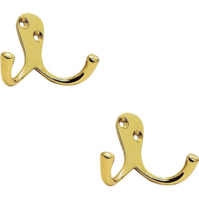 2X Victorian One Piece Double Bathroom Robe Hook 26mm Projection Polished Brass from B&Q