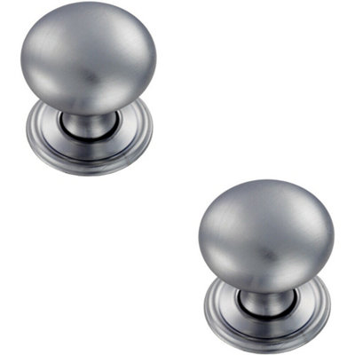 B&Q -  2X Round Victorian Cupboard Door Knob 32mm Dia Satin Chrome Cabinet Handle