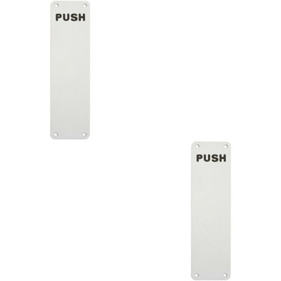 2X Push Engraved Door Finger Plate 300 X 75mm Satin Anodised Aluminium from B&Q