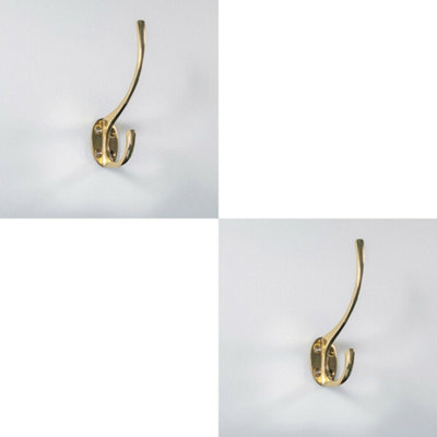  - 2X Victorian Hat & Coat Hook On Oval Backplate 64mm Projection Polished Brass