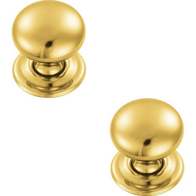 B&Q -  2X Round Victorian Cupboard Door Knob 38mm Dia Polished Brass Cabinet Handle