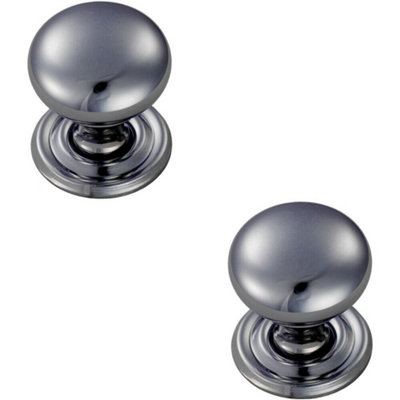 B&Q -  2X Round Victorian Cupboard Door Knob 38mm Dia Polished Chrome Cabinet Handle