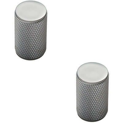 B&Q -  2X Knurled Cylindrical Cupboard Door Knob 18mm Dia Chrome Cabinet Handle