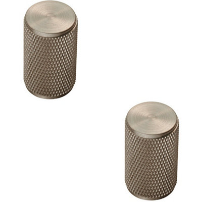 Loops 2X Knurled Cylindrical Cupboard Door Knob 18mm Dia Satin Nickel Cabinet Handle from B&Q