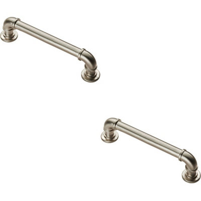 Loops 2X Pipe Design Cabinet Pull Handle 128mm Fixing Centres 12mm Dia Satin Nickel
