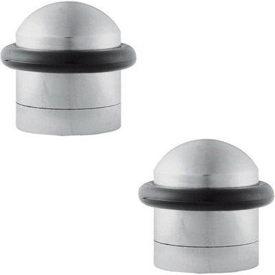 2X Dome Topped Floor Mounted Door Stop Rubber Buffer 38mm Dia Satin Chrome from B&Q