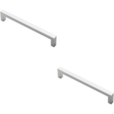 B&Q -  2X Square Block Pull Handle 170 X 10mm 160mm Fixing Centres Polished Chrome
