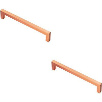 B&Q -  2X Square Block Pull Handle 170 X 10mm 160mm Fixing Centres Satin Copper