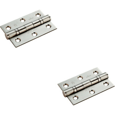  - 2X Pair 76 X 51 X 2mm 7 Ball Bearing Hinge Satin Stainless Steel Interior Door