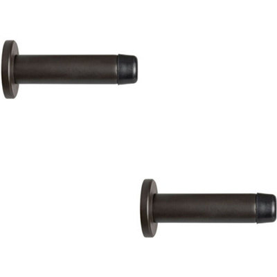 2X Rubber Tipped Doorstop Cylinder With Rose Wall Mounted 70mm Matt Bronze from B&Q