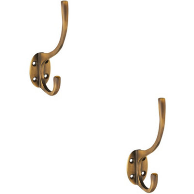 2X Victorian Hat & Coat Hook On Oval Backplate 64mm Projection Antique Brass from B&Q