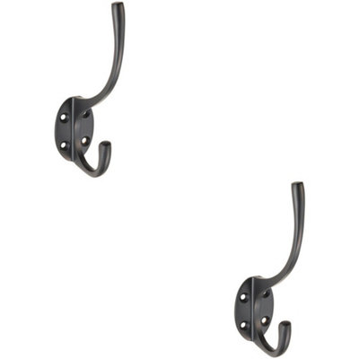  - 2X Victorian Hat & Coat Hook On Oval Backplate 64mm Projection Matt Black