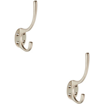 2X Victorian Hat & Coat Hook On Oval Backplate 64mm Projection Satin Nickel from B&Q
