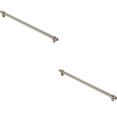 B&Q -  2X Round T Bar Cabinet Pull Handle 360 X 14mm 320mm Fixing Centres Satin Nickel