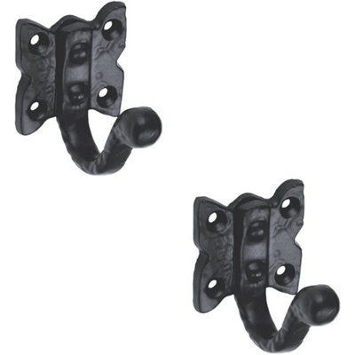 2X Single Ornate Wardrobe Hook On Butterfly Backplate 47mm Proj Black Antique from B&Q