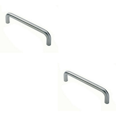 B&Q -  2X Round D Bar Pull Handle 22mm Dia 150mm Fixing Centres Satin Stainless Steel