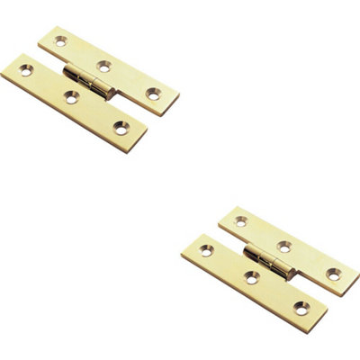 2X Pair 63 X 38 X 2mm H Pattern Cabinet Hinge Polished Brass Cupboard Door from B&Q