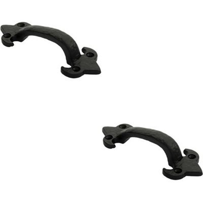 B&Q -  2X Traditional Forged Iron Pull Handle 132 X 50mm Black Antique Door Handle