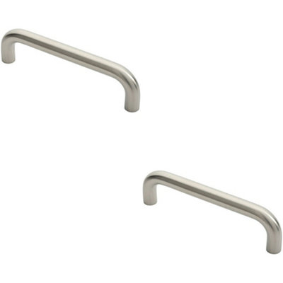 Loops 2X Round D Bar Pull Handle 22mm Dia 225mm Fixing Centres Satin Stainless Steel