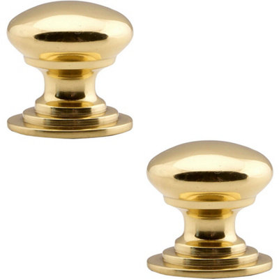 B&Q -  2X Victorian Round Cupboard Door Knob 38mm Dia Polished Brass Cabinet Handle
