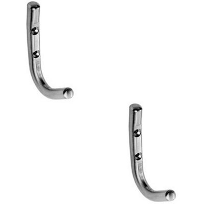  - 2X Slimline One Piece Coat Hook 55mm Projection Bright Stainless Steel