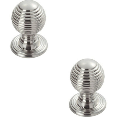 B&Q -  2X Textured Reeded Ball Cupboard Door Knob 23mm Dia Polished Chrome Handle