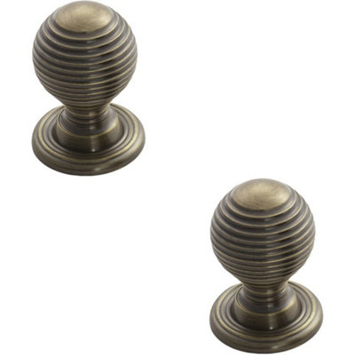 B&Q -  2X Textured Reeded Ball Cupboard Door Knob 23mm Dia Florentine Bronze Handle