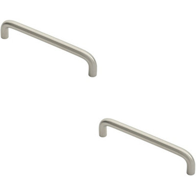 B&Q -  2X D Shape Cabinet Pull Handle 138 X 10mm 128mm Fixing Centres Satin Steel