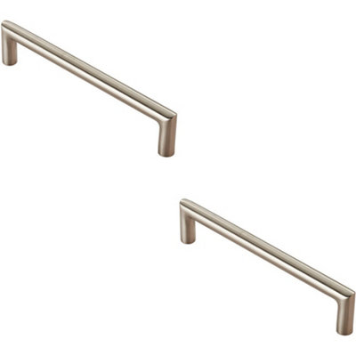 Loops 2X Mitred Round Bar Pull Handle 138 X 10mm 128mm Fixing Centres Satin Steel from B&Q