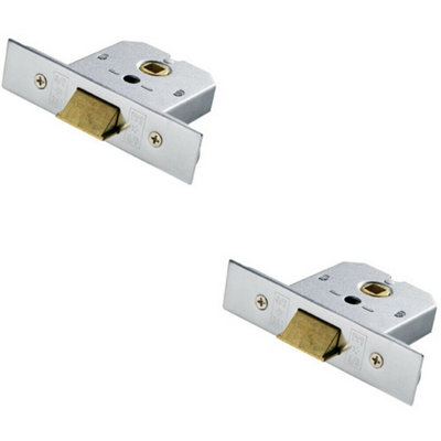 2X 64mm Flat Mortice Door Security Latch Fire Door Rated Satin Chrome from B&Q