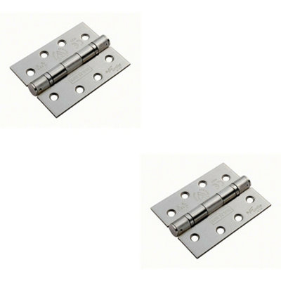 B&Q 2X Pair 102 X 76 X 3Mm Ball Bearing Hinge Square Satin Steel Interior Door