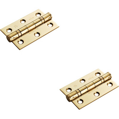  - 2X Pair 76 X 51 X 2mm 7 Ball Bearing Hinge Stainless Brass Interior Door