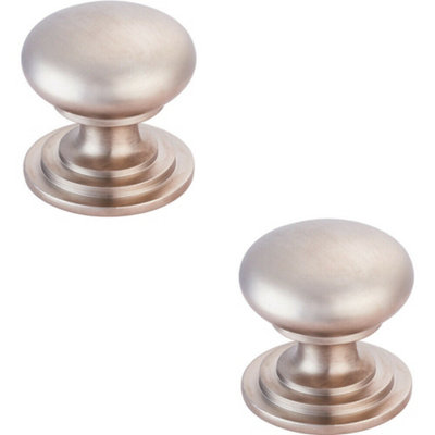 B&Q -  2X Victorian Round Cupboard Door Knob 38mm Dia Satin Nickel Cabinet Handle