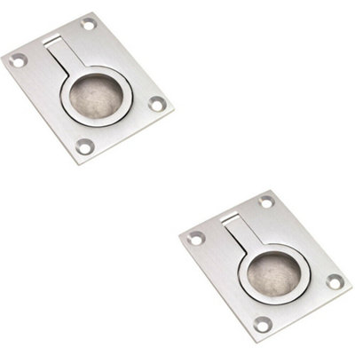 Loops 2X Flush Ring Recessed Pull Handle 63 X 48.5mm 8.5mm Depth Satin Chrome from B&Q