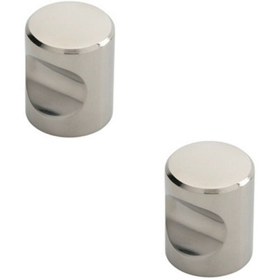 B&Q -  2X Cylindrical Cupboard Door Knob 25mm Diameter Polished Stainless Steel Handle
