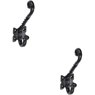 2X Ornate Twisted Hat & Coat Hook On Butterfly Backplate 82mm Proj Black Antique from B&Q